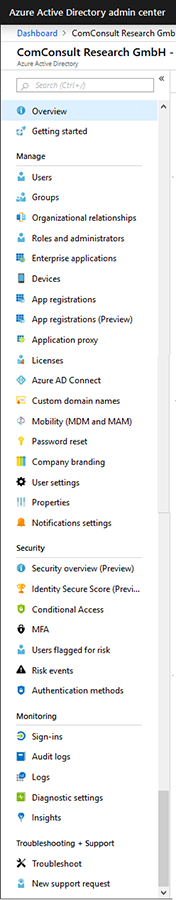 Untermenü Azure Active Directory