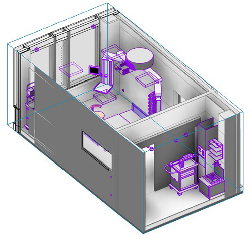 3D-Ansicht eines für medizinische Zwecke genutzten Raumes