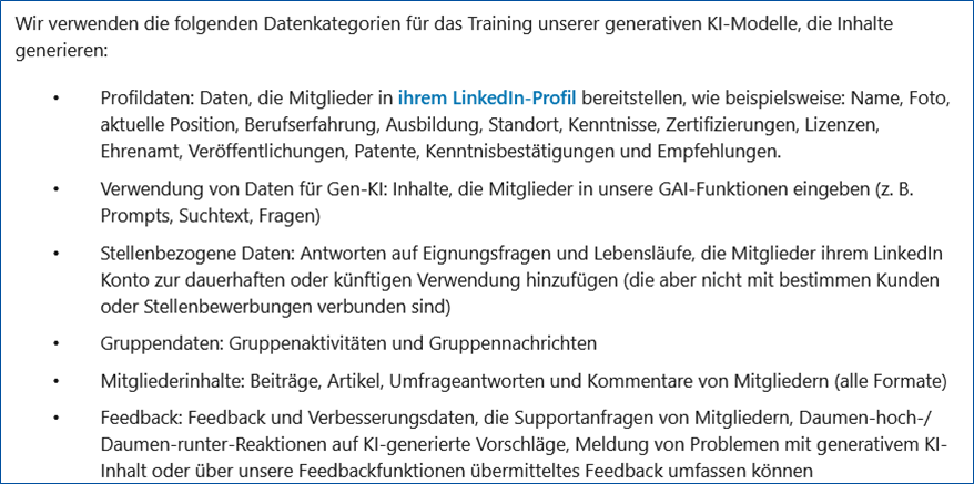 Screenshot des LinkedIn FAQ