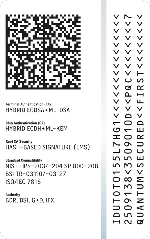 Demonstrator eines quantensicheren Personalausweises - Rückseite Demonstrator eines quantensicheren Personalausweises - Rückseite